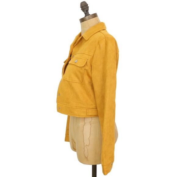 ALLEGRA K Amazon Faux Suede Snap Button Crop Jacket Size S Mustard Yellow NWT A3 - Picture 5 of 7